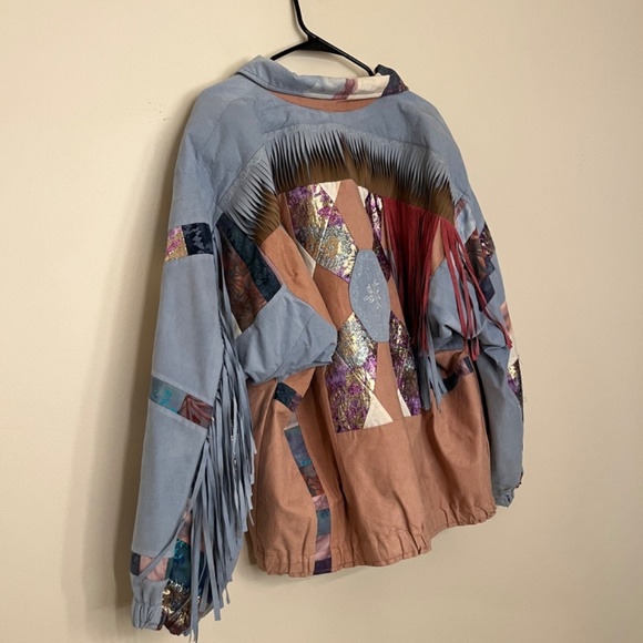 Vintage Handmade Patchwork Faux Suede Jacket L - Picture 10 of 10